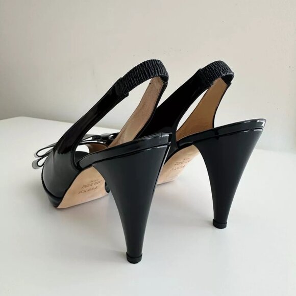 FENDI Women's Black Patent Leather Bow Platform Slingback Pumps Size 36.5 US 6.5 - Picture 8 of 12